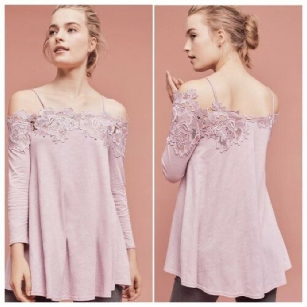 NEW Anthropologie Meadow Rue✨Lace Line Off-the-Shoulder Lilac Top